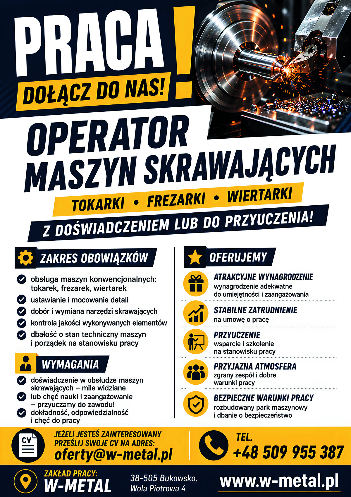 W-METAL - Oferty pracy - Operator Maszyn Obróbki Skrawaniem
